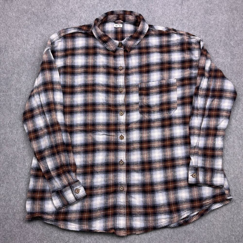 Garage Button-Up Shirt Womens Medium Brown Plaid Long Sleeve
